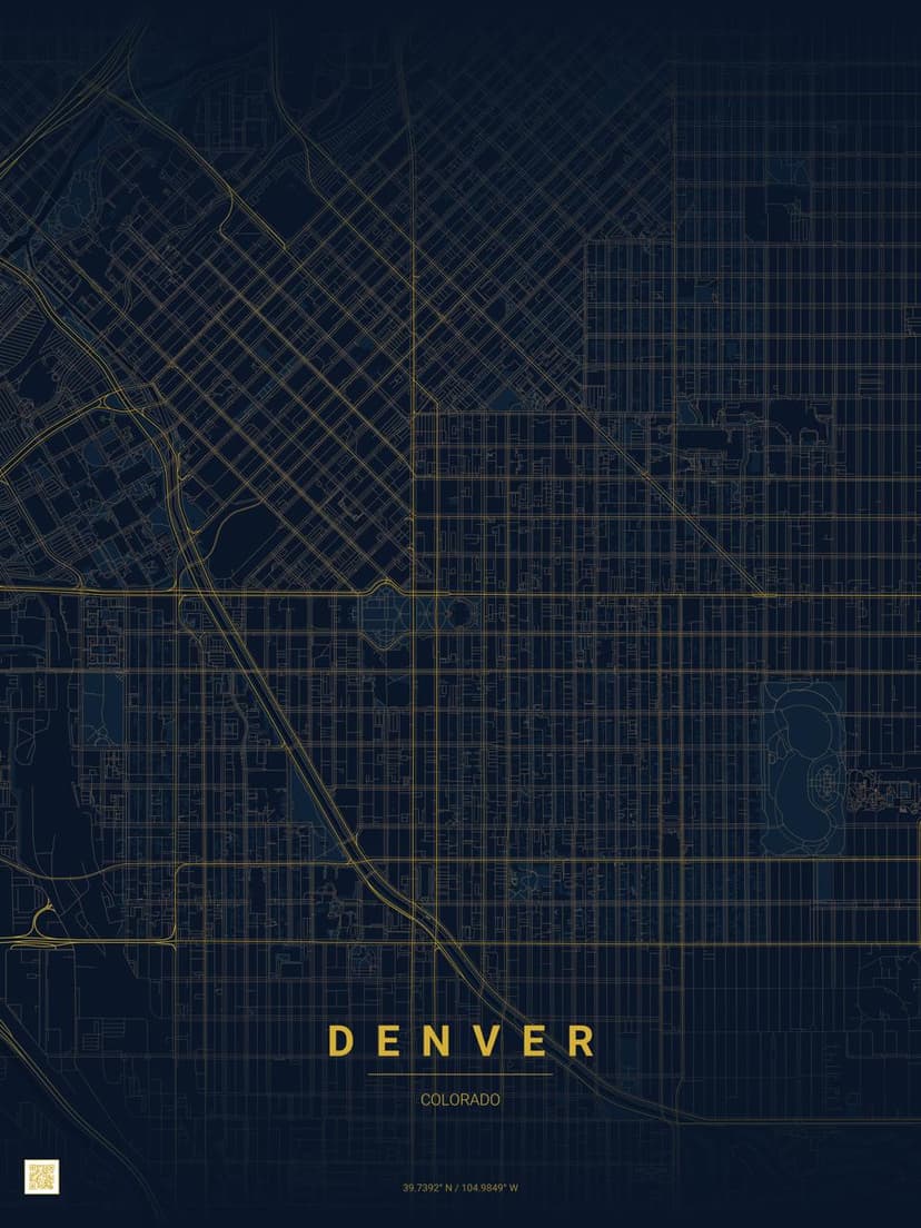 Close-up of a map print with a QR code printed into the lower corner in the artwork's own colours